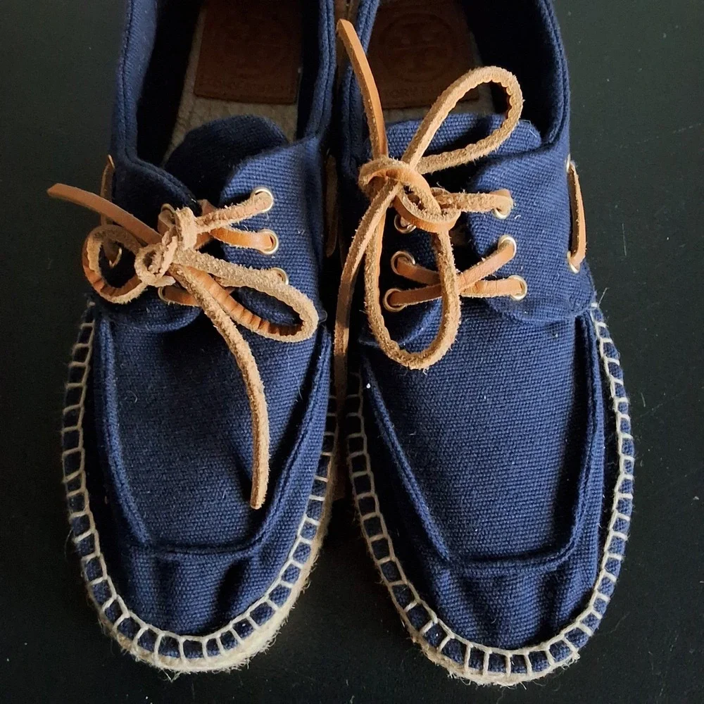 Tory Burch Women 8 Blanton Boat Espadrille‎ Shoes Lace Up Coastal Grandma NWOB